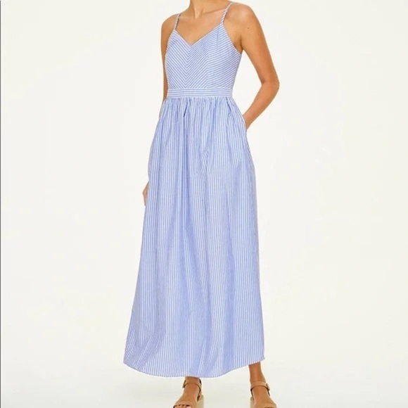 LOFT | Striped Spaghetti Strap Blue & White Maxi Dress Size Large Classic Cotton - Picture 1 of 11